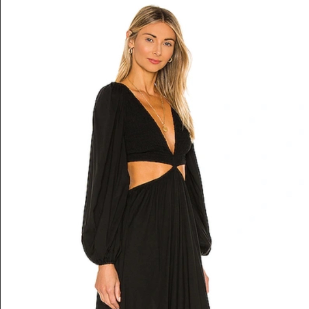 Nwt Indah Julie Solid Ruched Maxi Dress Black Xs - Vacation Ready!